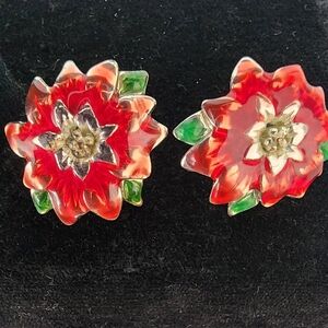 Floral Red and Green Earrings